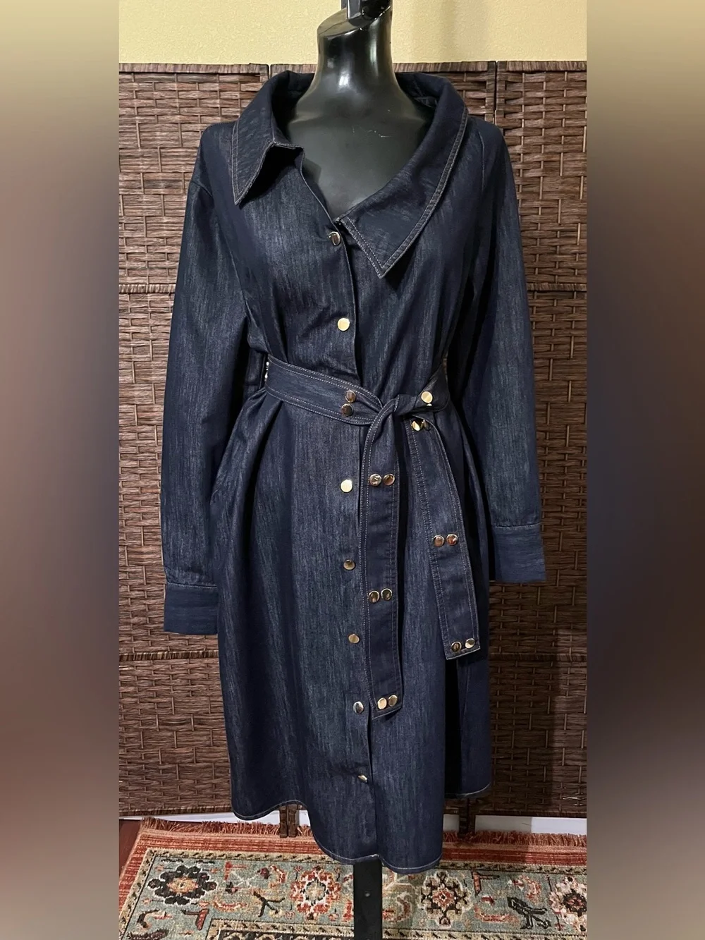 New Aleeza Paris Asymmetrical Collar Denim Sample Dress XS (Fits Up To Large)